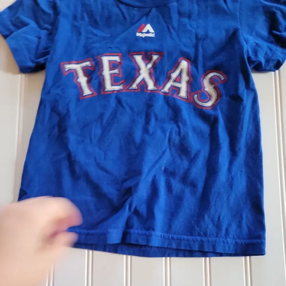 Texas Rangers Shirt Boys 4 Blue Red Crew Neck Short Sleeve Hamels 35 Comfort Top